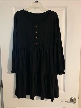 Amazon Black Long-Sleeve Tiered Button-Front Dress